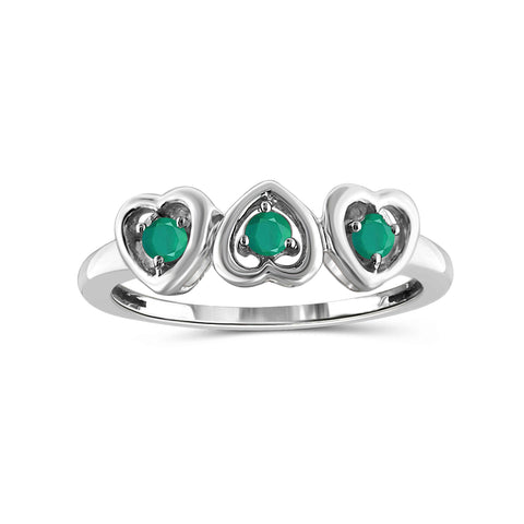 1/4 Carat T.G.W. Emerald Sterling Silver Heart Ring