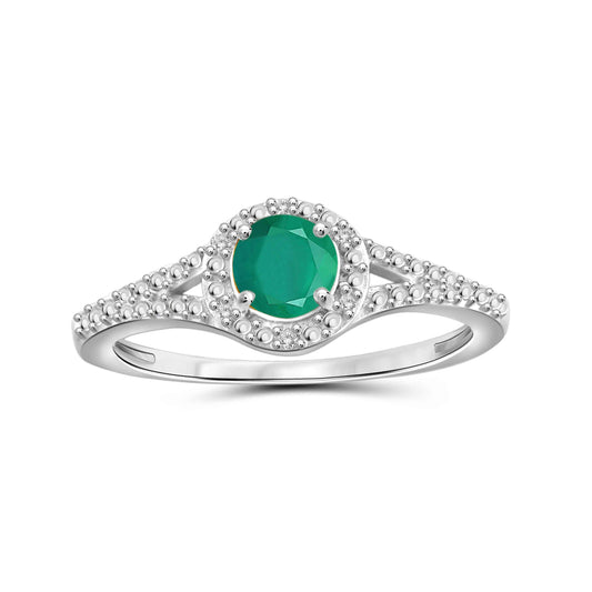 0.50 ct. T.G.W. Emerald Ring with Diamond Accent in Sterling Silver