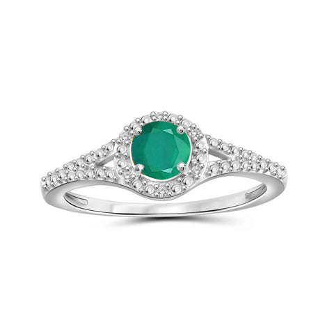 Emerald Ring Birthstone Jewelry – 0.50 Carat Emerald Sterling Silver Ring Jewelry with White Diamond Accent – Gemstone Rings with Hypoallergenic Sterling Silver Band