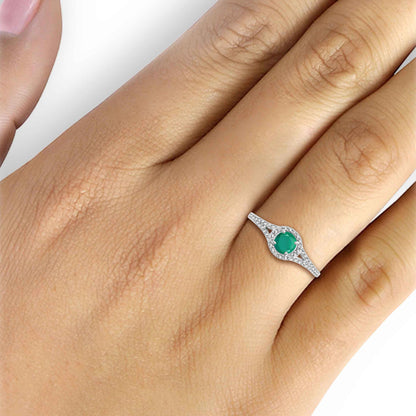 0.50 ct. T.G.W. Emerald Ring with Diamond Accent in Sterling Silver