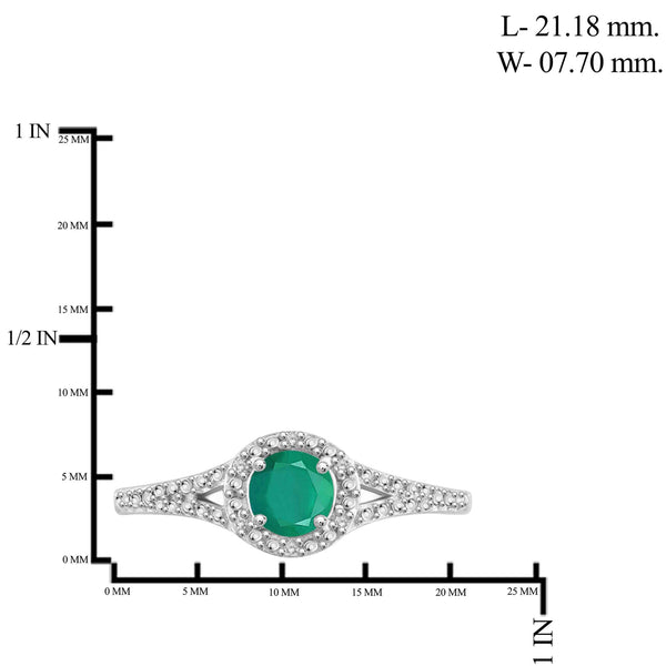 Emerald Ring Birthstone Jewelry – 0.50 Carat Emerald Sterling Silver Ring Jewelry with White Diamond Accent – Gemstone Rings with Hypoallergenic Sterling Silver Band