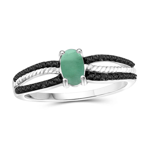 1/3 Carat T.G.W. Emerald And Black Diamond Accent Sterling Silver Ring