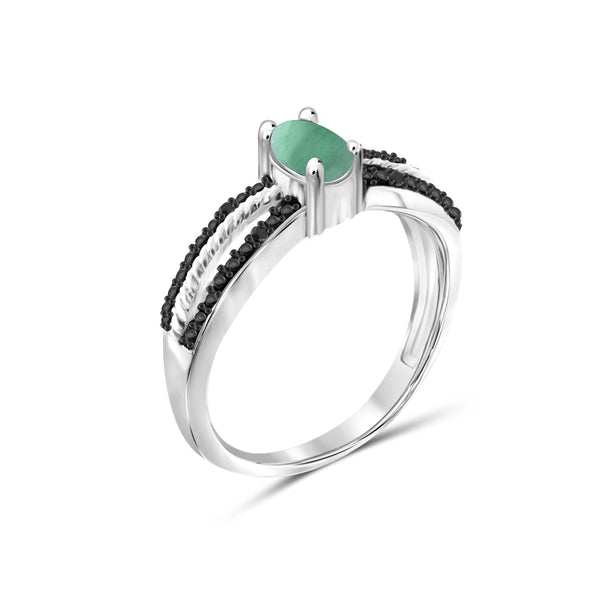 1/3 Carat T.G.W. Emerald And Black Diamond Accent Sterling Silver Ring