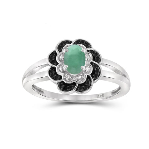 1/3 Carat T.G.W. Emerald And Black & White Diamond Accent Sterling Silver Or 14K Gold-Plated Ring