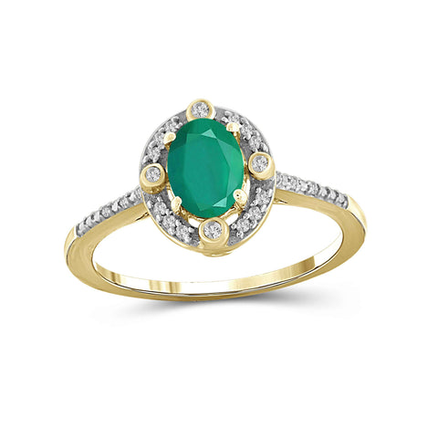 3/4 Carat T.G.W. Emerald And 1/10 Carat T.W.  White Diamond 14K Gold-Plated Ring