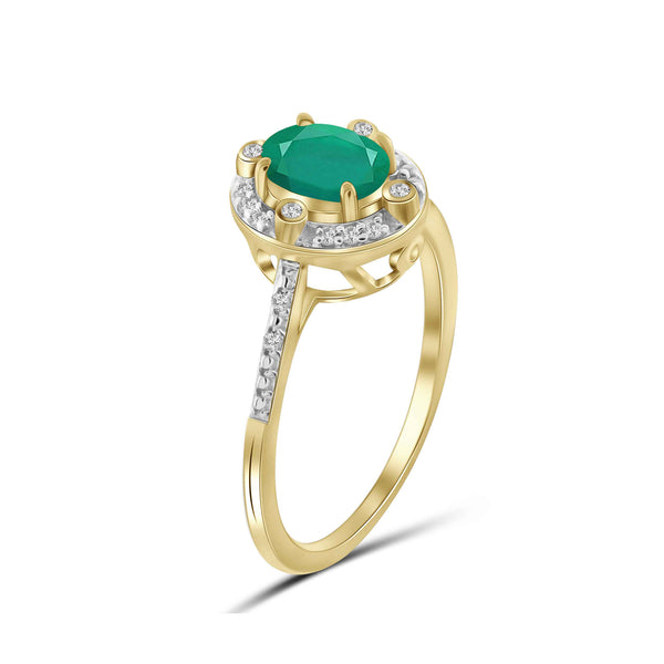 3/4 Carat T.G.W. Emerald And 1/10 Carat T.W.  White Diamond 14K Gold-Plated Ring