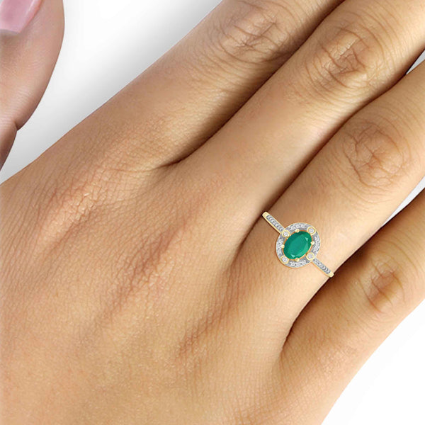 3/4 Carat T.G.W. Emerald And 1/10 Carat T.W.  White Diamond 14K Gold-Plated Ring