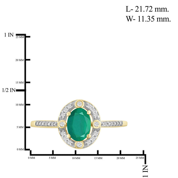 3/4 Carat T.G.W. Emerald And 1/10 Carat T.W.  White Diamond 14K Gold-Plated Ring