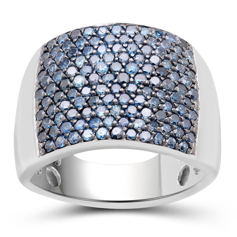 Sterling Silver Blue 2 Carat Diamond Ring for Women| Colored Ring Band with Round Diamonds