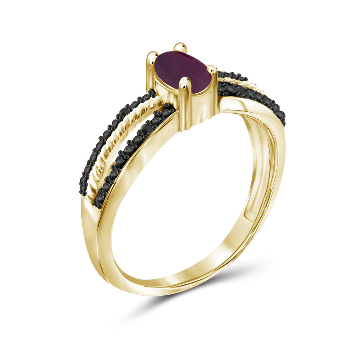 0.50 ct. T.G.W. Ruby Ring with Black Diamond Accent in 14K Gold over Silver