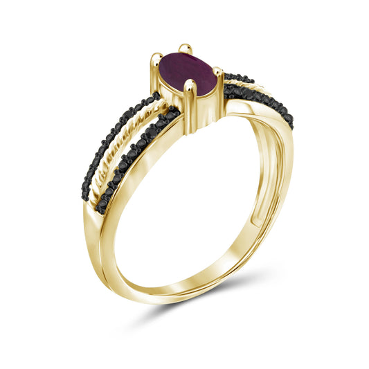 0.50 ct. T.G.W. Ruby Ring with Black Diamond Accent in 14K Gold over Silver