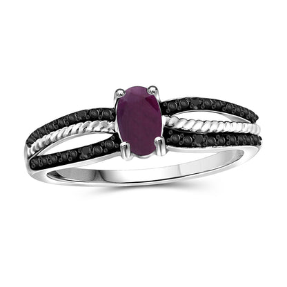 0.50 ct. T.G.W. Ruby Ring with Black Diamond Accent in Sterling Silver