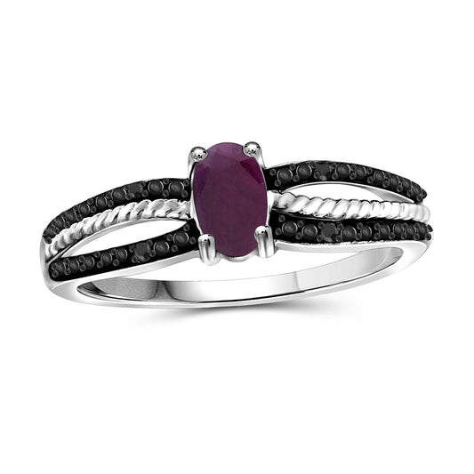 0.50 ct. T.G.W. Ruby Ring with Black Diamond Accent in Sterling Silver