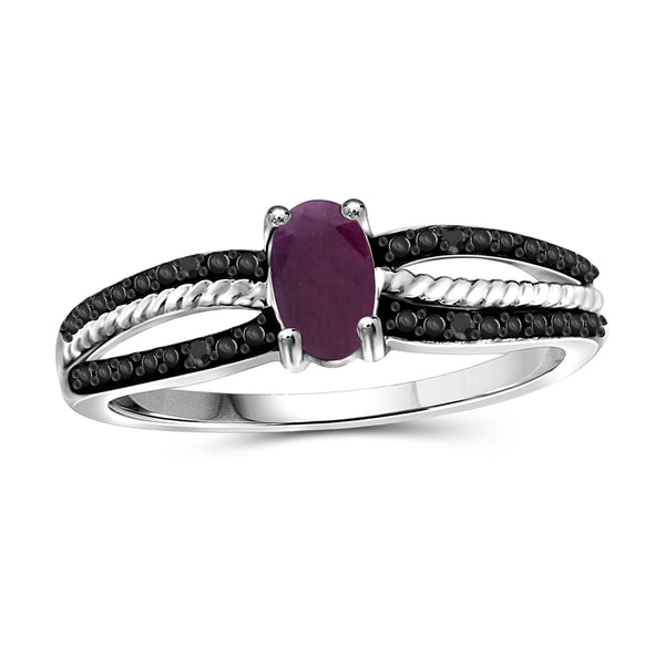 Ruby Ring Birthstone Jewelry – 0.50 Carat Ruby 0.925 Sterling Silver Ring Jewelry with Black Diamond Accent – Gemstone Rings with Hypoallergenic 0.925 Sterling Silver Band