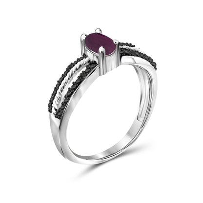 0.50 ct. T.G.W. Ruby Ring with Black Diamond Accent in Sterling Silver