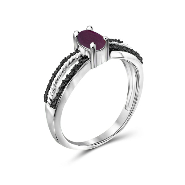Ruby Ring Birthstone Jewelry – 0.50 Carat Ruby 0.925 Sterling Silver Ring Jewelry with Black Diamond Accent – Gemstone Rings with Hypoallergenic 0.925 Sterling Silver Band