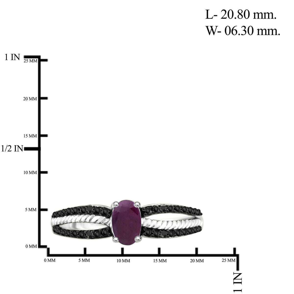 0.50 ct. T.G.W. Ruby Ring with Black Diamond Accent in Sterling Silver
