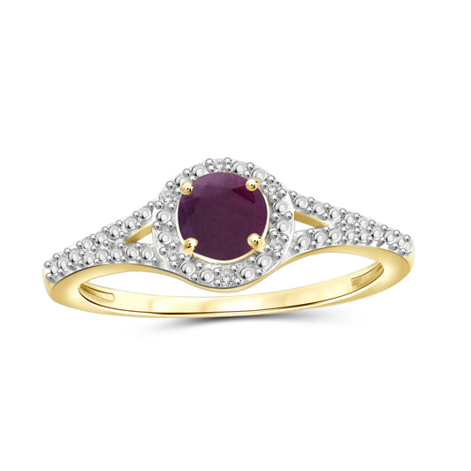 3/4 ct. T.G.W. Ruby Ring with Diamond Accent in 14K Gold over Silver