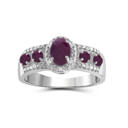 3/4 ct. T.G.W. Ruby Ring with Diamond Accent in Sterling Silver