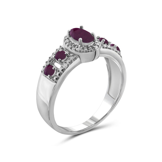 3/4 ct. T.G.W. Ruby Ring with Diamond Accent in Sterling Silver