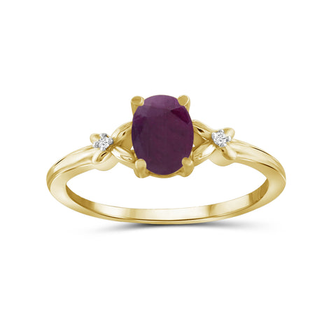 Ruby Ring Birthstone Jewelry – 0.75 Carat Ruby 14K Gold-Plated Ring Jewelry with White Diamond Accent – Gemstone Rings with Hypoallergenic 14K Gold-Plated Band