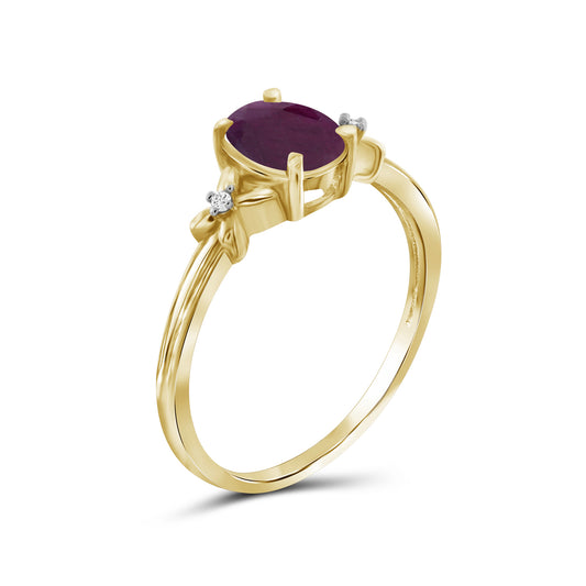0.75 ct. T.G.W. Ruby Ring with Diamond Accent in 14K Gold over Silver