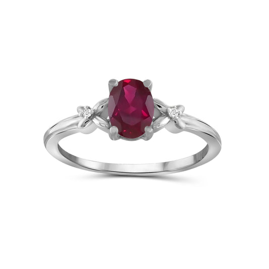 3/4 ct. T.G.W. Ruby Ring with Diamond Accent in Sterling Silver