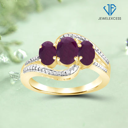 1 3/4 ct. T.G.W. Ruby Ring with Diamond Accent in 14K Gold over Silver