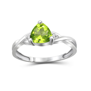 Peridot Ring Birthstone Jewelry – 1.50 Carat Peridot Sterling Silver Ring Jewelry with White Diamond Accent – Gemstone Rings with Hypoallergenic Sterling Silver Band