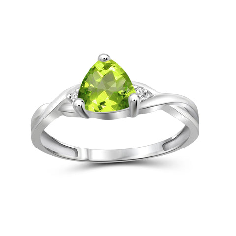Peridot Ring Birthstone Jewelry – 1.50 Carat Peridot Sterling Silver Ring Jewelry with White Diamond Accent – Gemstone Rings with Hypoallergenic Sterling Silver Band