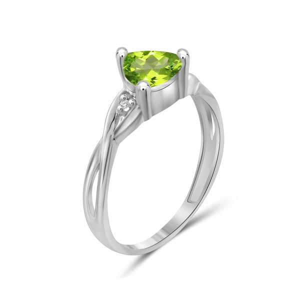 Peridot Ring Birthstone Jewelry – 1.50 Carat Peridot Sterling Silver Ring Jewelry with White Diamond Accent – Gemstone Rings with Hypoallergenic Sterling Silver Band