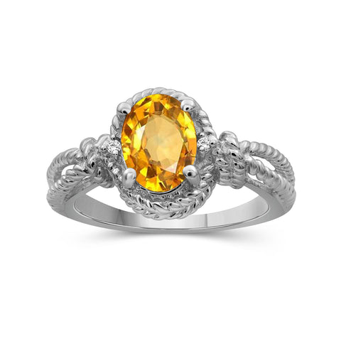 3/4 Carat T.G.W. Citrine And Accent White Diamond Sterling Silver Ring