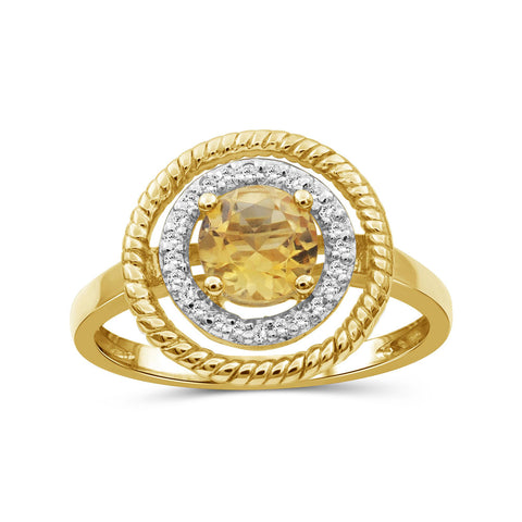 3/4 Carat T.G.W. Citrine And Accent White Diamond 14K Gold-Plated Ring