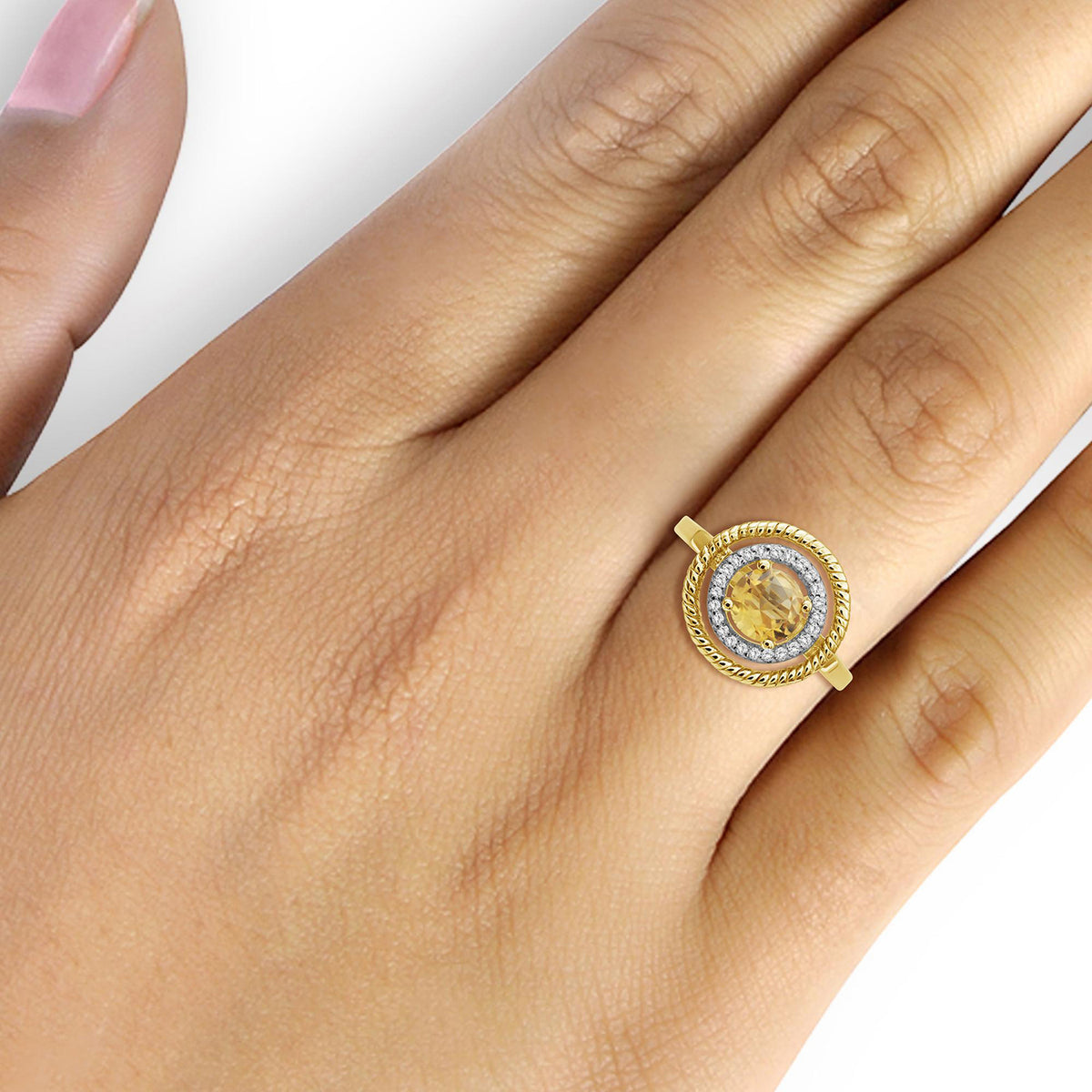 3/4 ct. T.G.W. Citrine Ring with Diamond Accent in 14K Gold over Silver