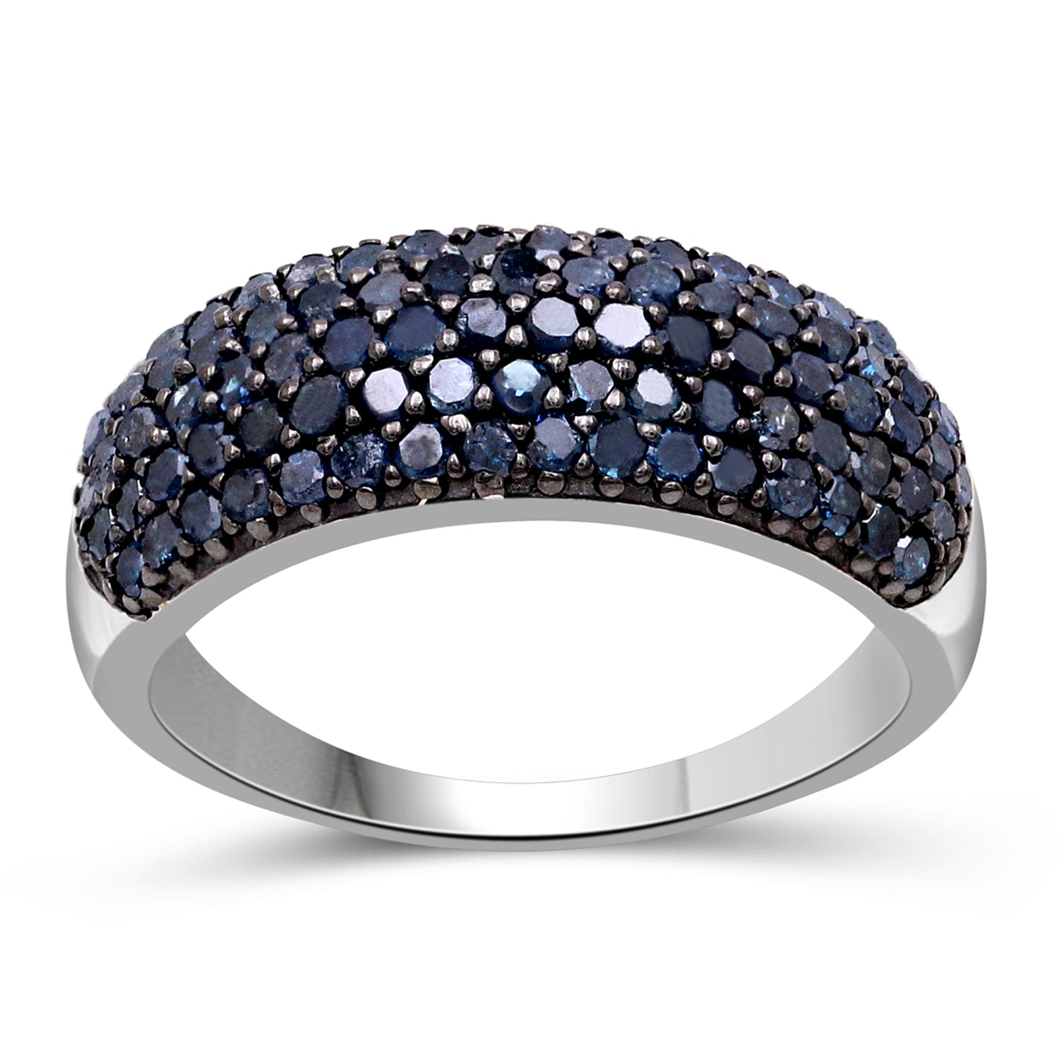 Sterling Silver Blue 1 Carat Diamond Ring for Women| Colored Ring Band with Round Diamonds