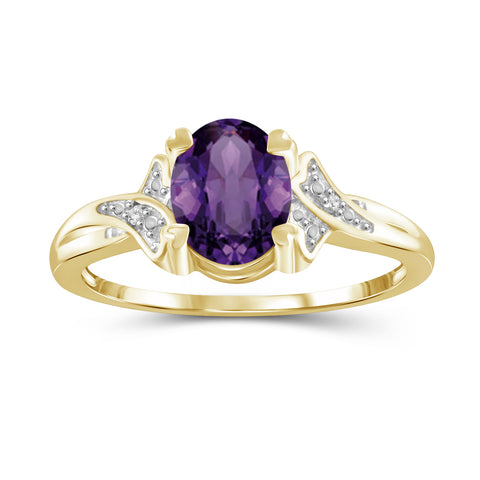1.06 Carat Amethyst Gemstone and Accent White Diamond 14K Gold Over Silver Ring