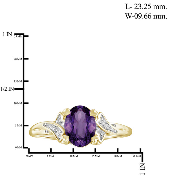 1.06 Carat Amethyst Gemstone and Accent White Diamond 14K Gold Over Silver Ring
