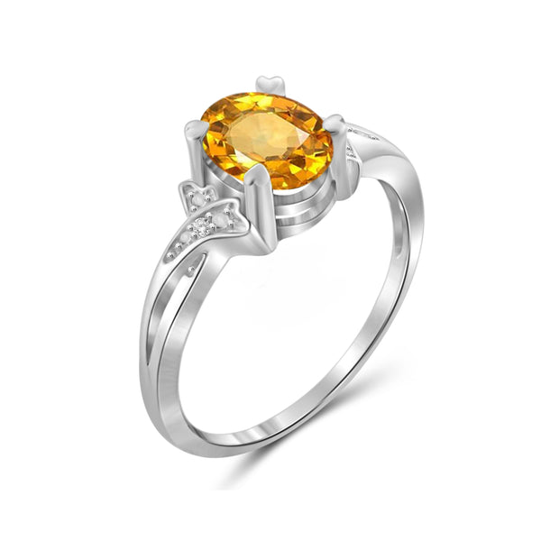 Citrine Ring Birthstone Jewelry – 1.10 Carat Citrine 0.925 Sterling Silver Ring Jewelry with White Diamond Accent – Gemstone Rings with Hypoallergenic 0.925 Sterling Silver Band