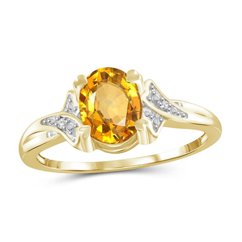 1.11 Carat Citrine Gemstone and Accent White Diamond 14K Gold-Plated Ring