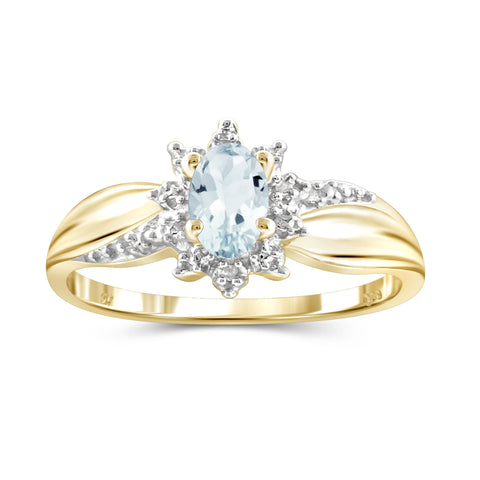 0.44 Carat T.G.W. Aquamarine Gemstone and Accent White Diamond 14K Gold-Plated Ring