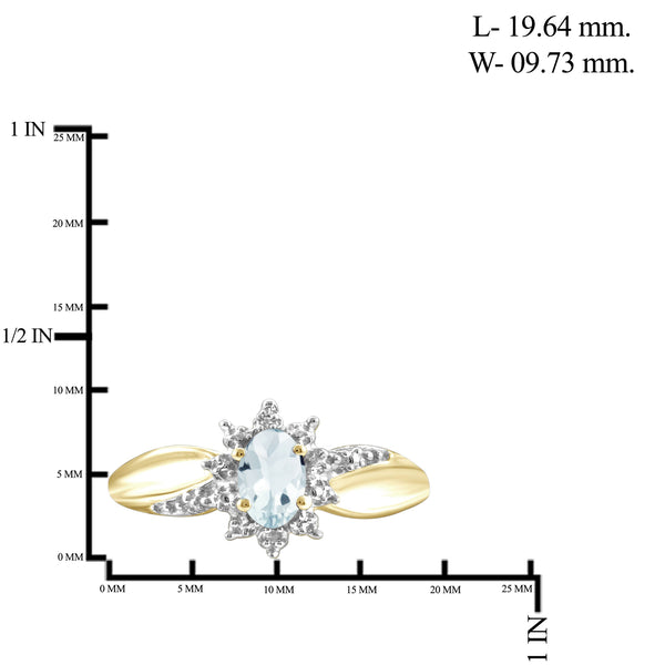 0.44 Carat T.G.W. Aquamarine Gemstone and Accent White Diamond 14K Gold-Plated Ring