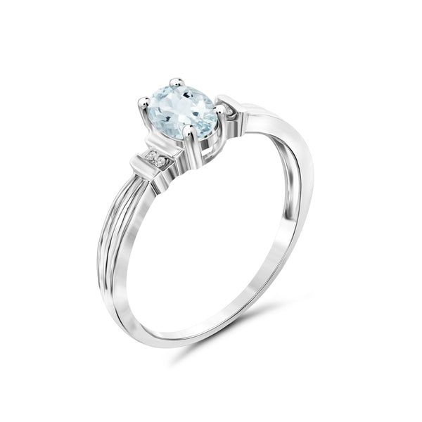 Aquamarine Ring Birthstone Jewelry – 0.50 Carat Aquamarine Sterling Silver Ring Jewelry with White Diamond Accent – Gemstone Rings with Hypoallergenic Sterling Silver Band