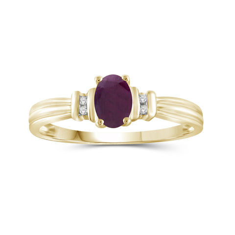 0.48 Carat T.G.W. Ruby Gemstone and Accent White Diamond 14K Gold-Plated Ring