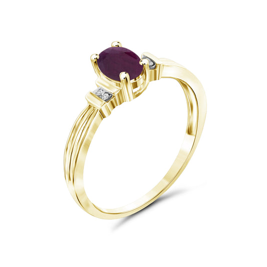 0.48 ct. T.G.W. Ruby Ring with Diamond Accent in 14K Gold over Silver