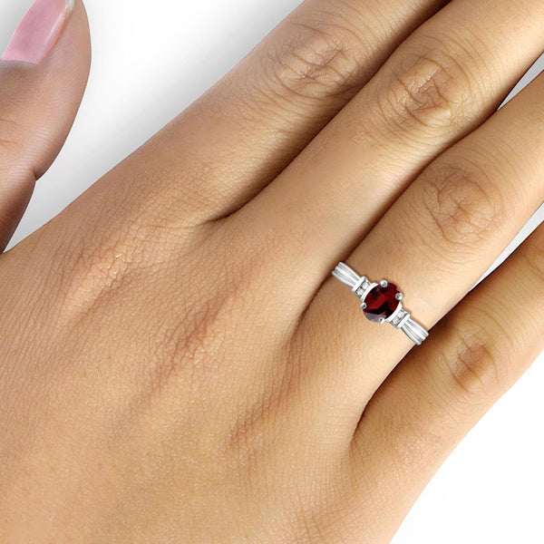 Garnet Ring Birthstone Jewelry – 1.00 Carat Garnet Sterling Silver Ring Jewelry with White Diamond Accent – Gemstone Rings with Hypoallergenic Sterling Silver Band