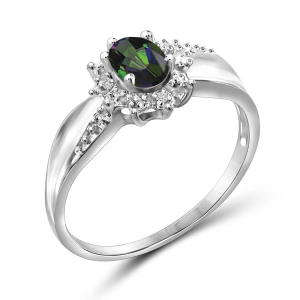 0.46 Carat T.G.W. Mystic Topaz Gemstone and White Diamond Accent Sterling Silver Ring