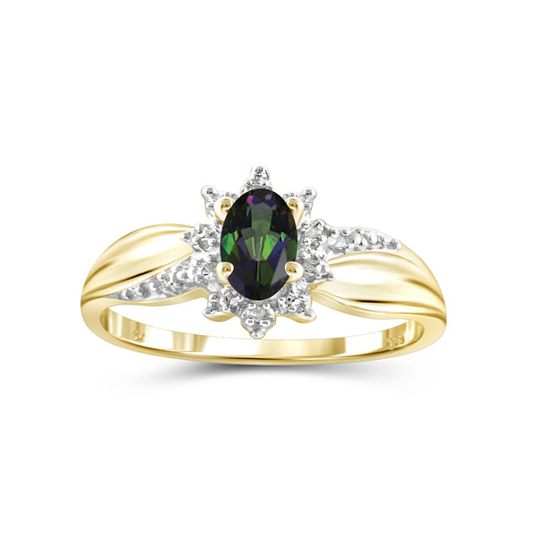 0.46 Carat T.G.W. Mystic Topaz Gemstone and White Diamond Accent 14K Gold-Plated Ring