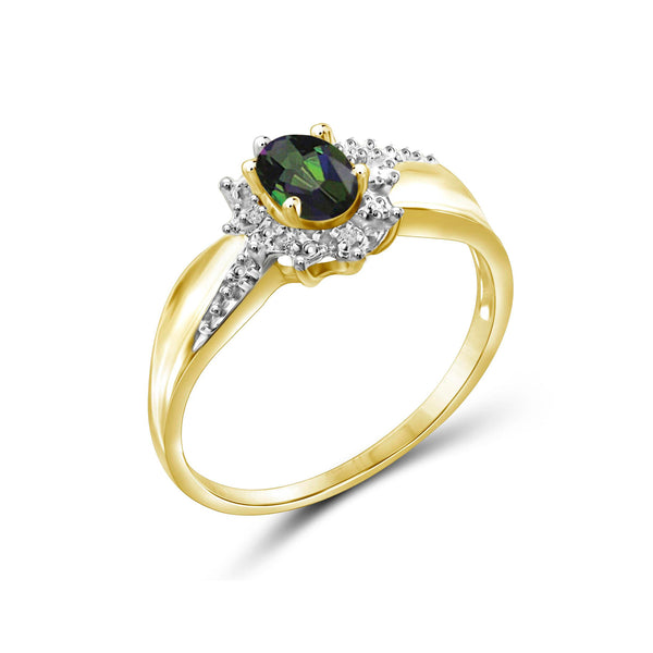 0.46 Carat T.G.W. Mystic Topaz Gemstone and White Diamond Accent 14K Gold-Plated Ring