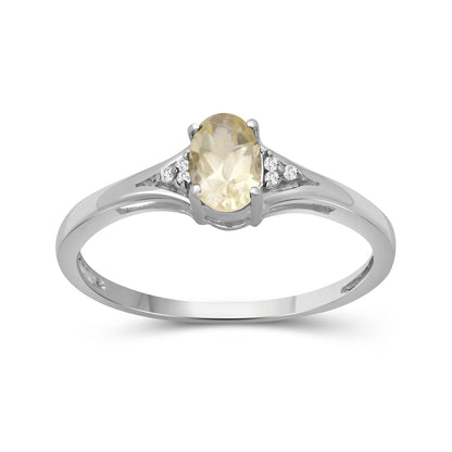 Birthstone Ring with Diamond Accent in Sterling Silver