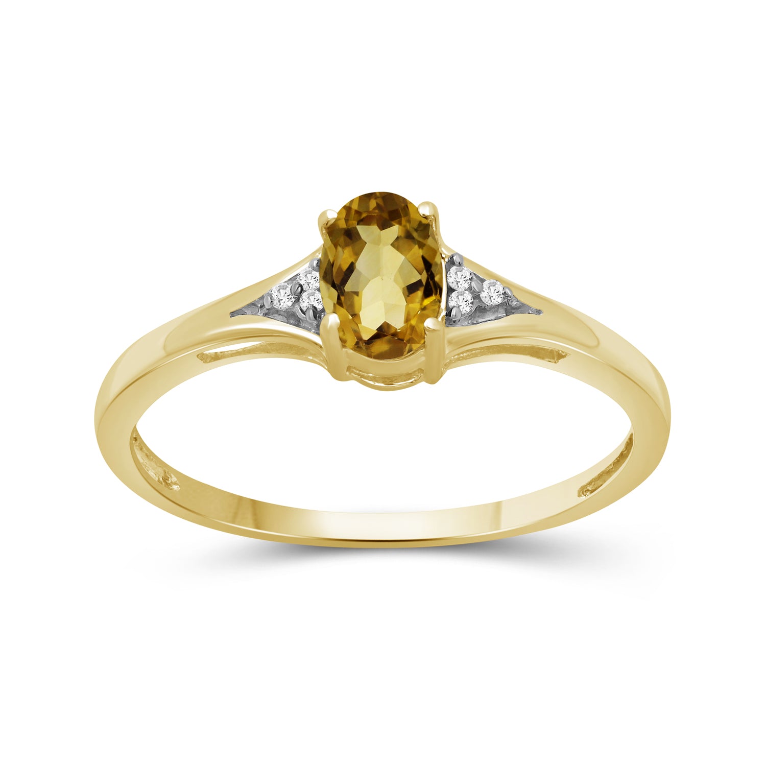 Citrine Ring November Birthstone Jewelry – 0.40 Carat Citrine 14K Gold Over Silver Ring Jewelry with White Diamond Accent – Gemstone Rings with Hypoallergenic 14K Gold Over Silver Band